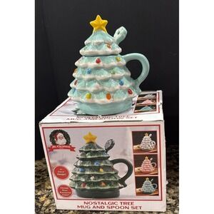 Mr Christmas 16 Oz‎ Nostalgic Tree Mug With Lid Spoon Seafoam Green NEW Box